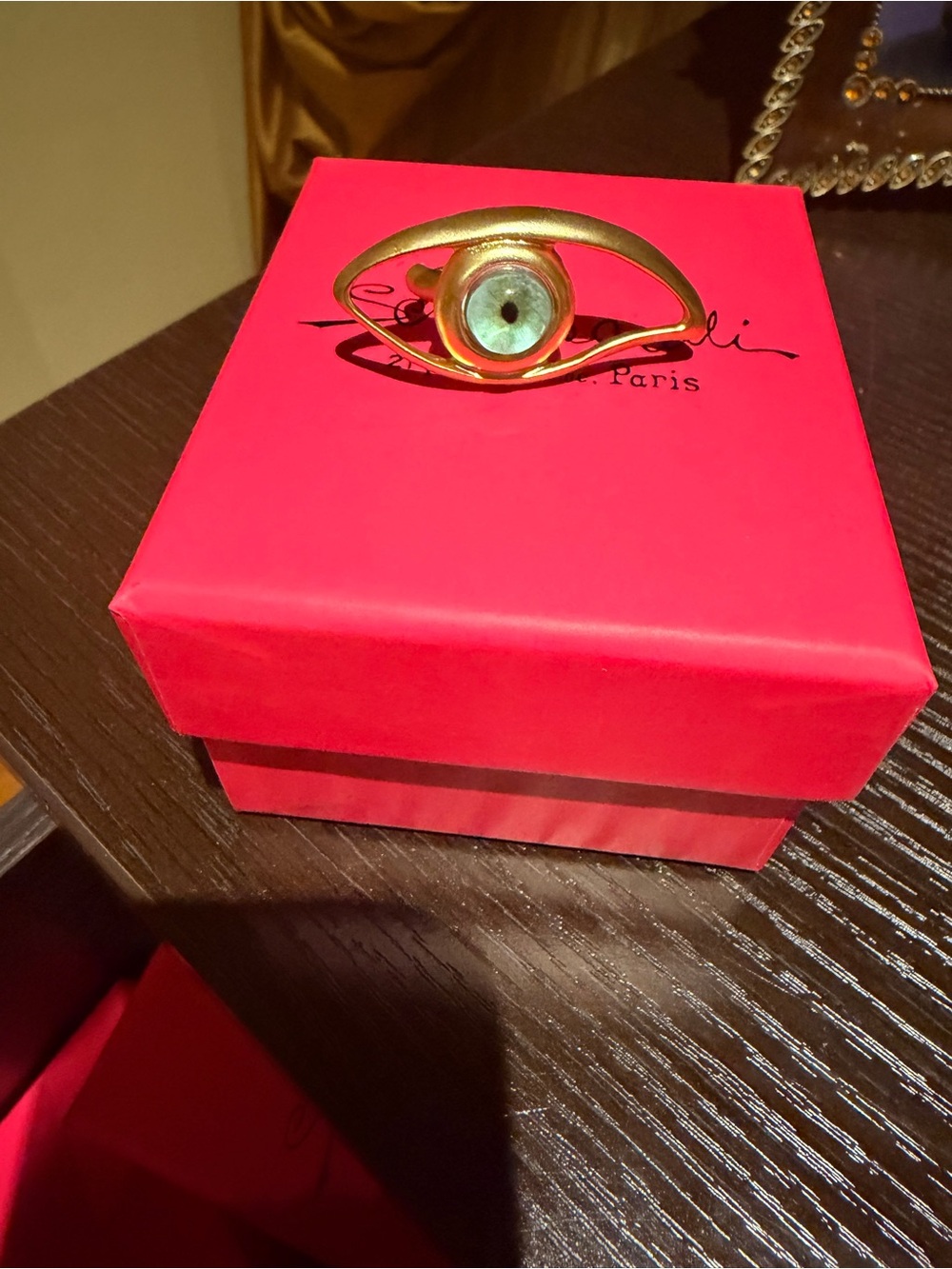 Schiaparelli Gold Eye Statement Ring with Green Iris SZ adjustable - Picture 7 of 11